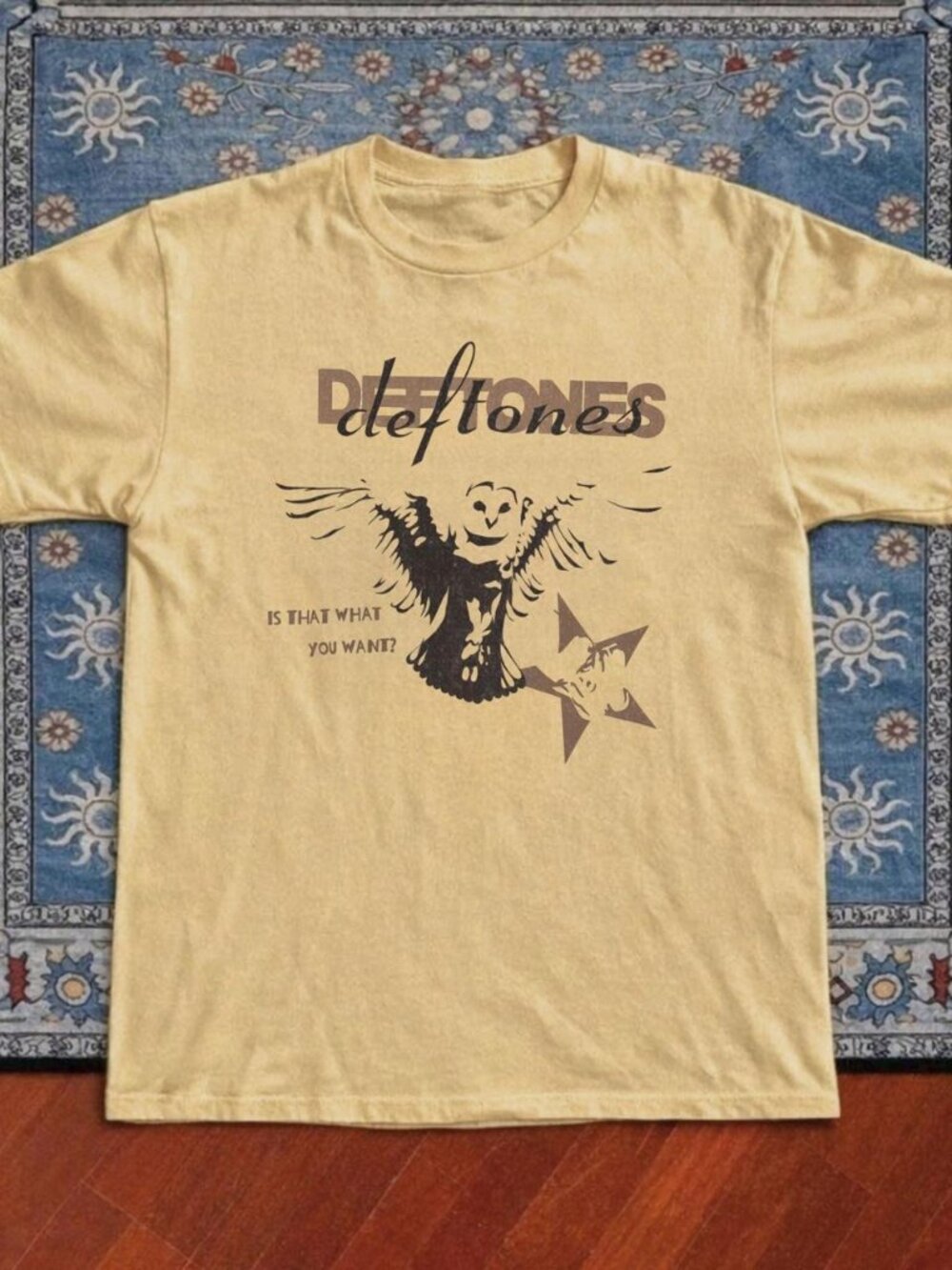 Gildan Pastel Yellow Deftones Owl Graphic T-Shirt